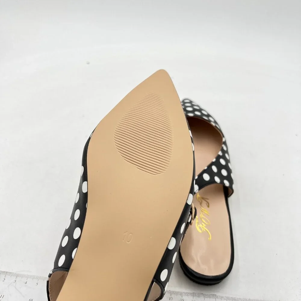 FOWT Black Polka Dots Pointed Toe Slingback Buckle Strap Womens Flats Daily Shoe - Picture 6 of 8